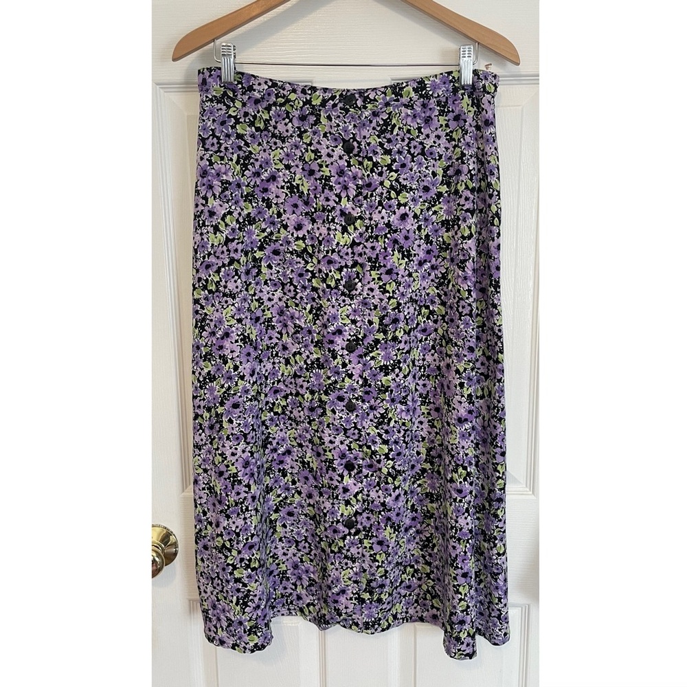 Christopher & Banks Purple Floral Midi Skirt Button Front Cottagecore Flowers M